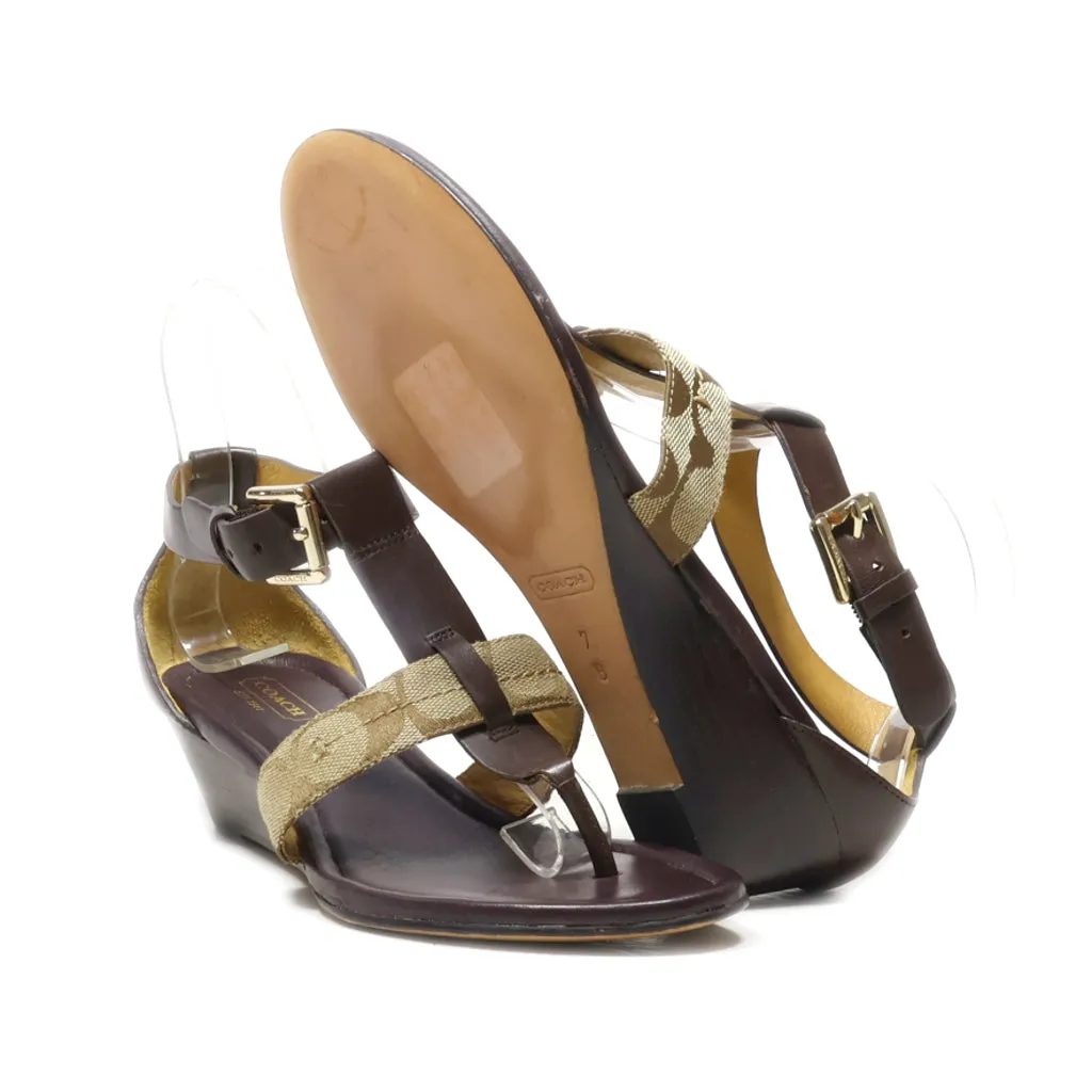 Coach Wedge Sandals Leather Brown Colour For Women