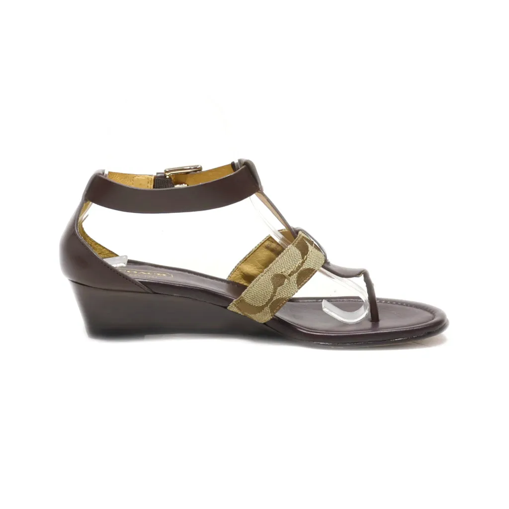 Coach Wedge Sandals Leather Brown Colour For Women