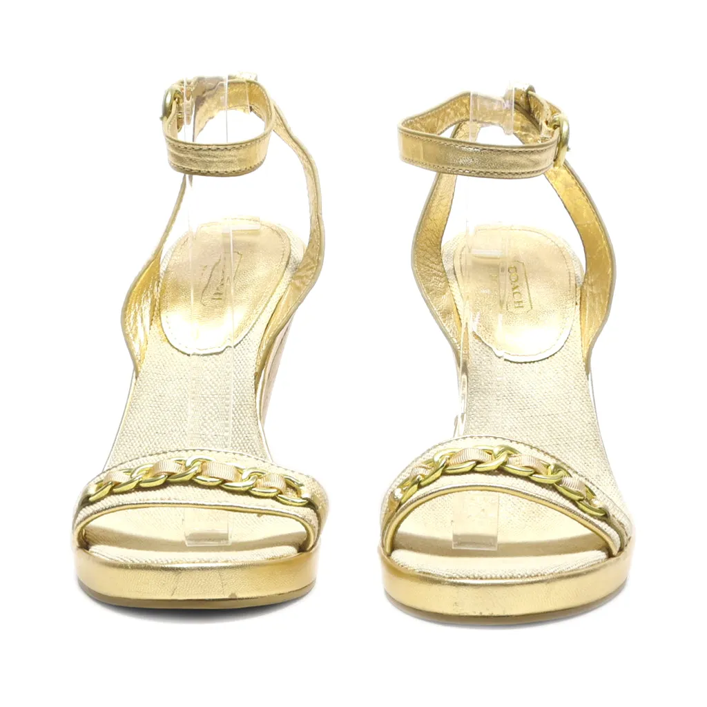 Coach Wedge Sandals Leather Gold Colour For Women