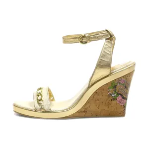 Coach Wedge Sandals Leather Gold Colour For Women