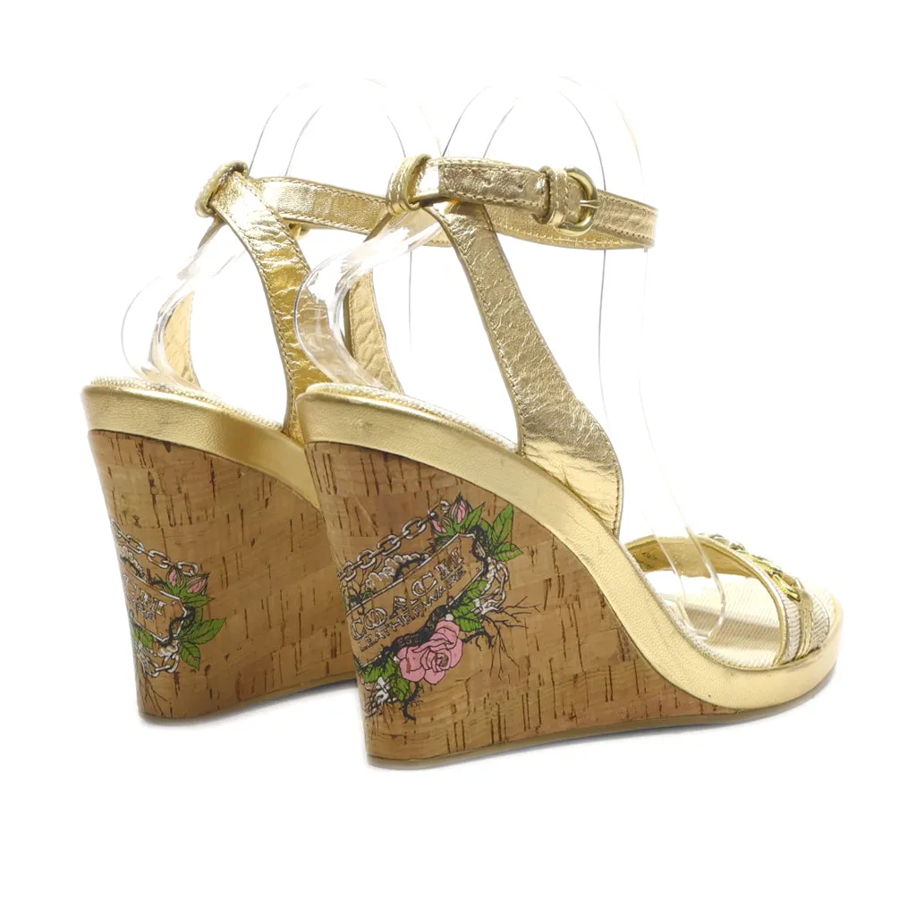 Coach Wedge Sandals Leather Gold Colour For Women