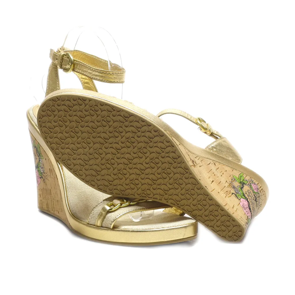 Coach Wedge Sandals Leather Gold Colour For Women