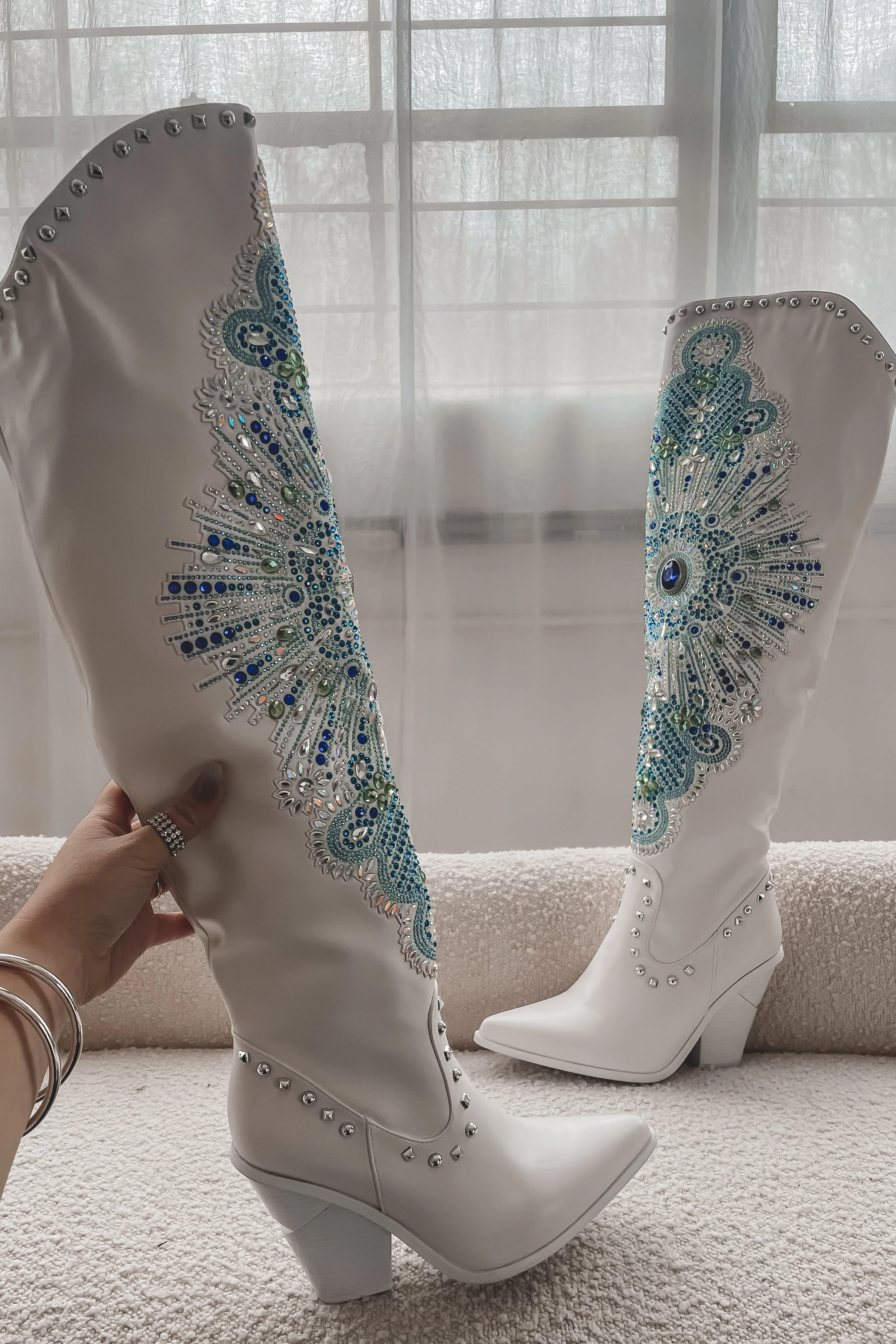 Colors That Shine Tall Jeweled Block Heel Western Boot