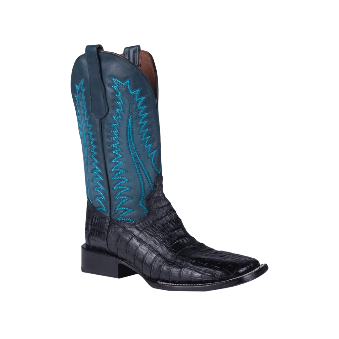 Corral Circle G Men's Caiman Embroidery Wide Square Toe Blue Charcoal Gray Boots