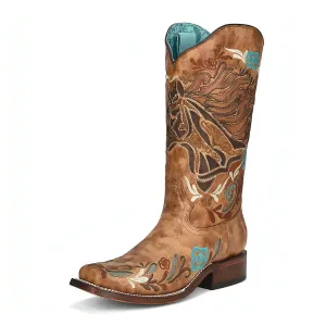 Corral | Horse Inlay & Multicolor Embroidery | Sq.Toe | Sand