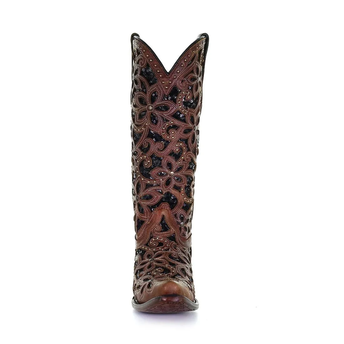 Corral Ladies Tan & Black Inlay, Embroidery & Stud Leather Boots A4083