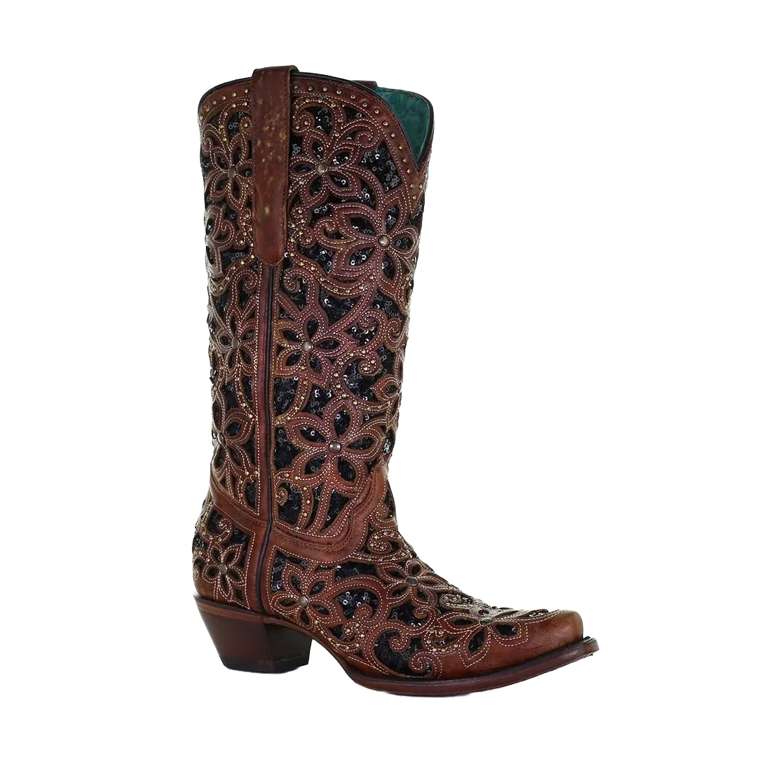 Corral Ladies Tan & Black Inlay, Embroidery & Stud Leather Boots A4083