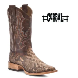 CORRAL Men's B5000 Python Embroidery Square Toe Western Boot Taupe