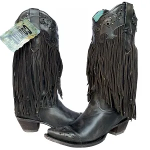 CORRAL Vintage Sierra Fringe Studded Black Cowgirl Cowboy Western Boots