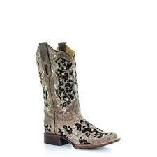 Corral Womens Black Sequin Inlay Cowboy Square Toe Boots A3648