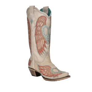 CORRAL WOMEN'S STUDDED BONE HEART AND WINGS OVERLAY WESTERN BOOT - A4236