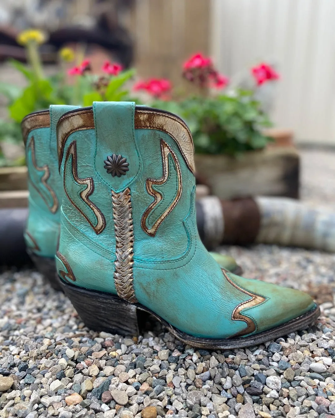 Corral Women’s Turquoise & Gold Overlay Shortie Ankle Boots Z0120