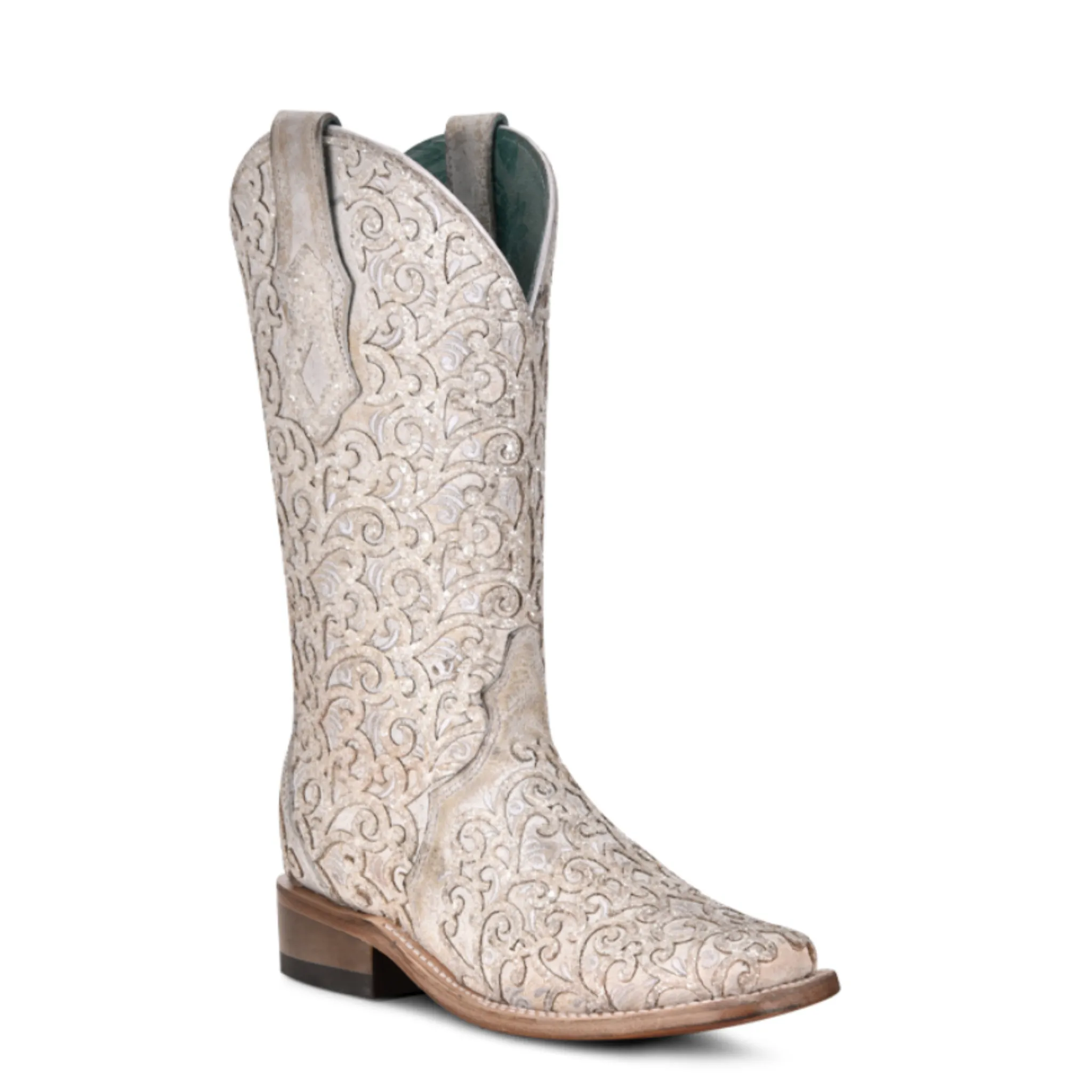 CORRAL WOMEN'S WHITE GLITTER OVERLAY SQUARE TOE WESTERN BOOT - C4059