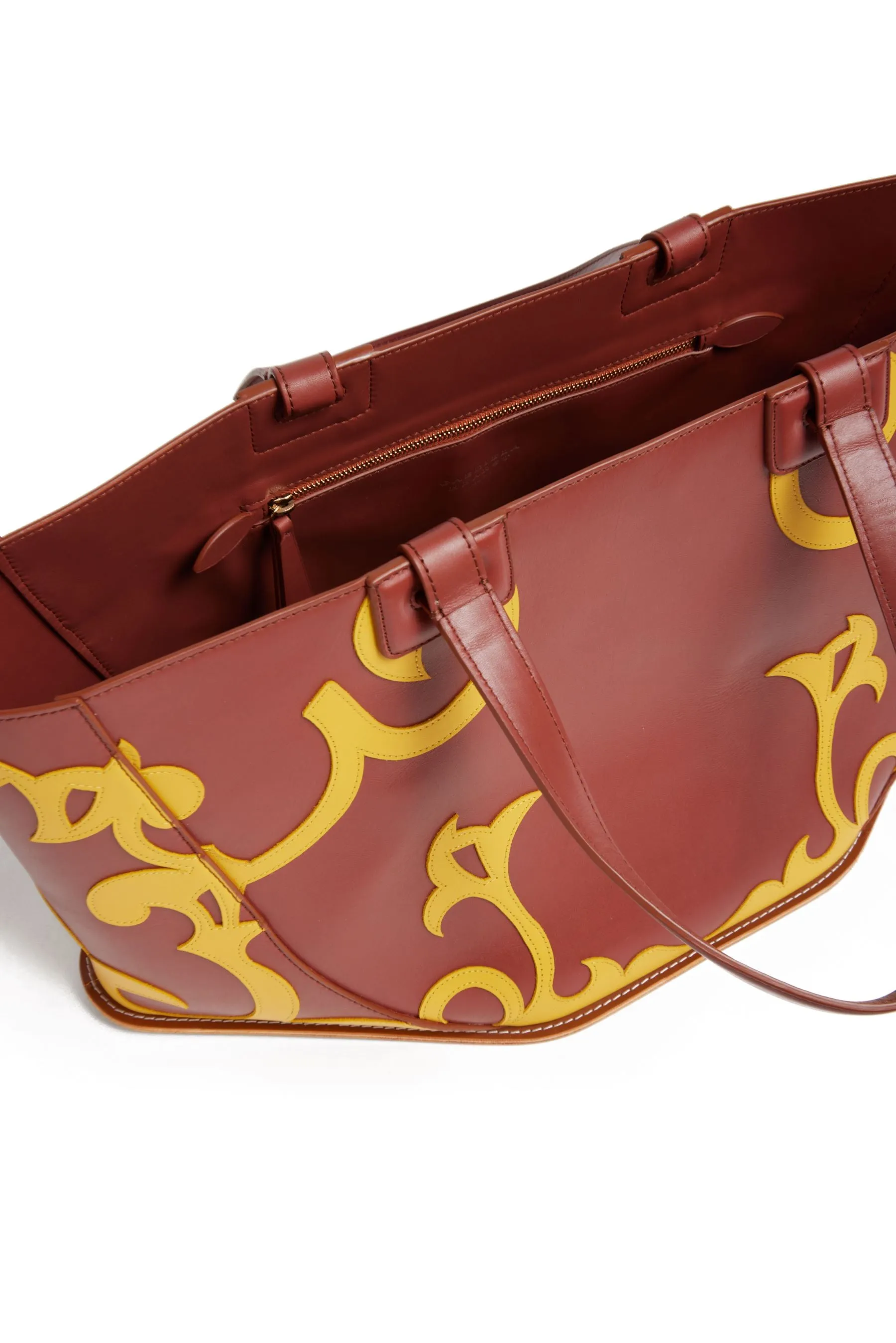 Coyote Flame Tote Bag in Rust & Yellow Leather