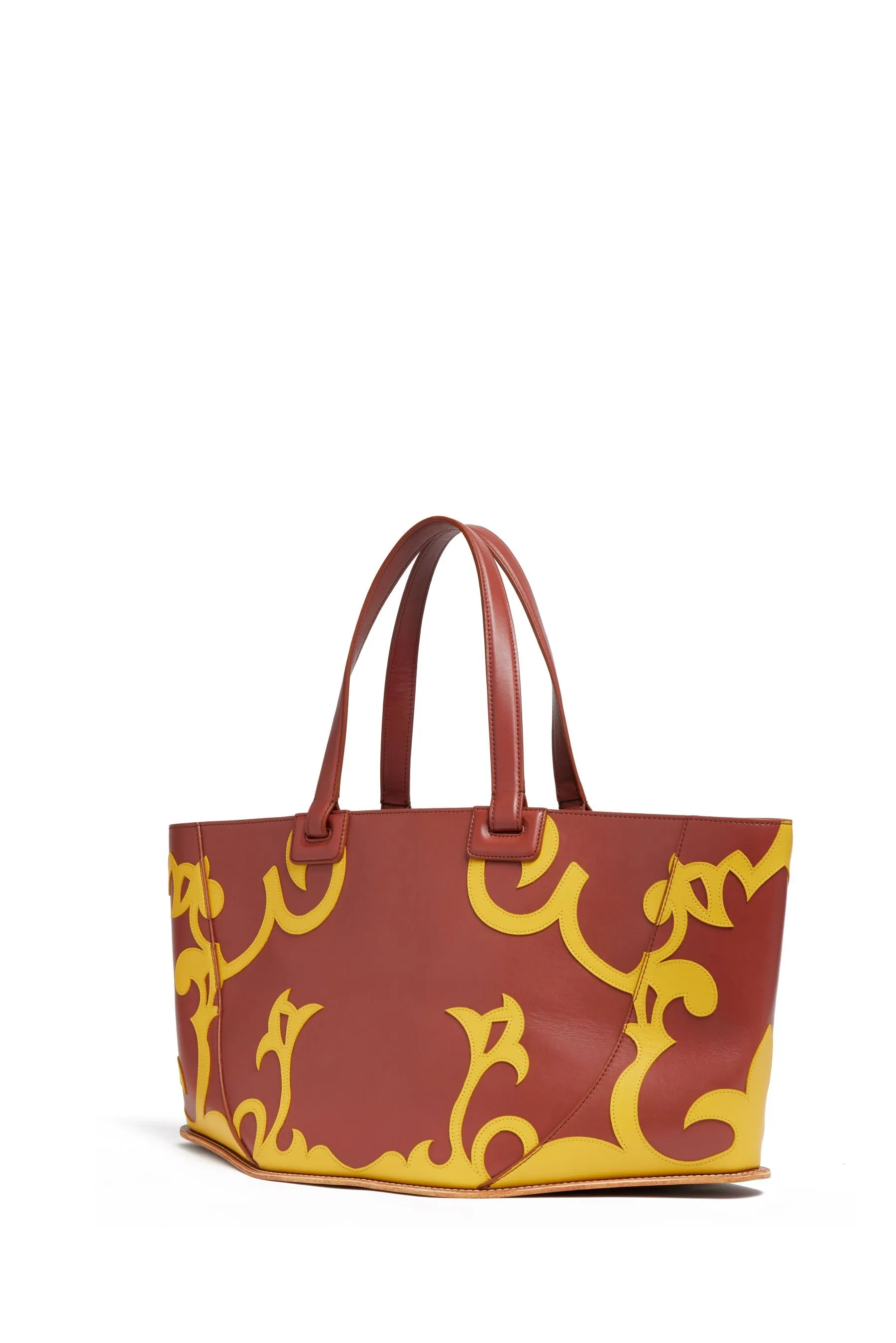 Coyote Flame Tote Bag in Rust & Yellow Leather