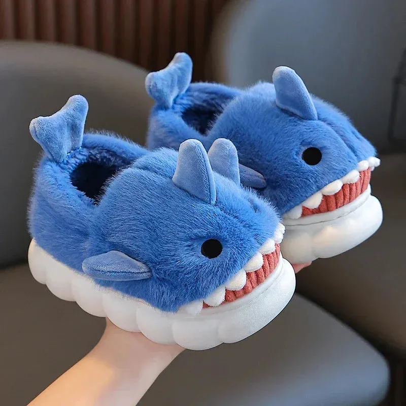 Cute Shark Plush Non-Slip Kids' Winter Slippers