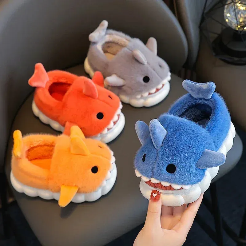 Cute Shark Plush Non-Slip Kids' Winter Slippers