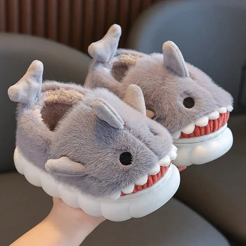 Cute Shark Plush Non-Slip Kids' Winter Slippers