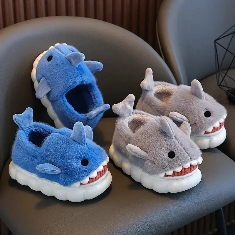 Cute Shark Plush Non-Slip Kids' Winter Slippers