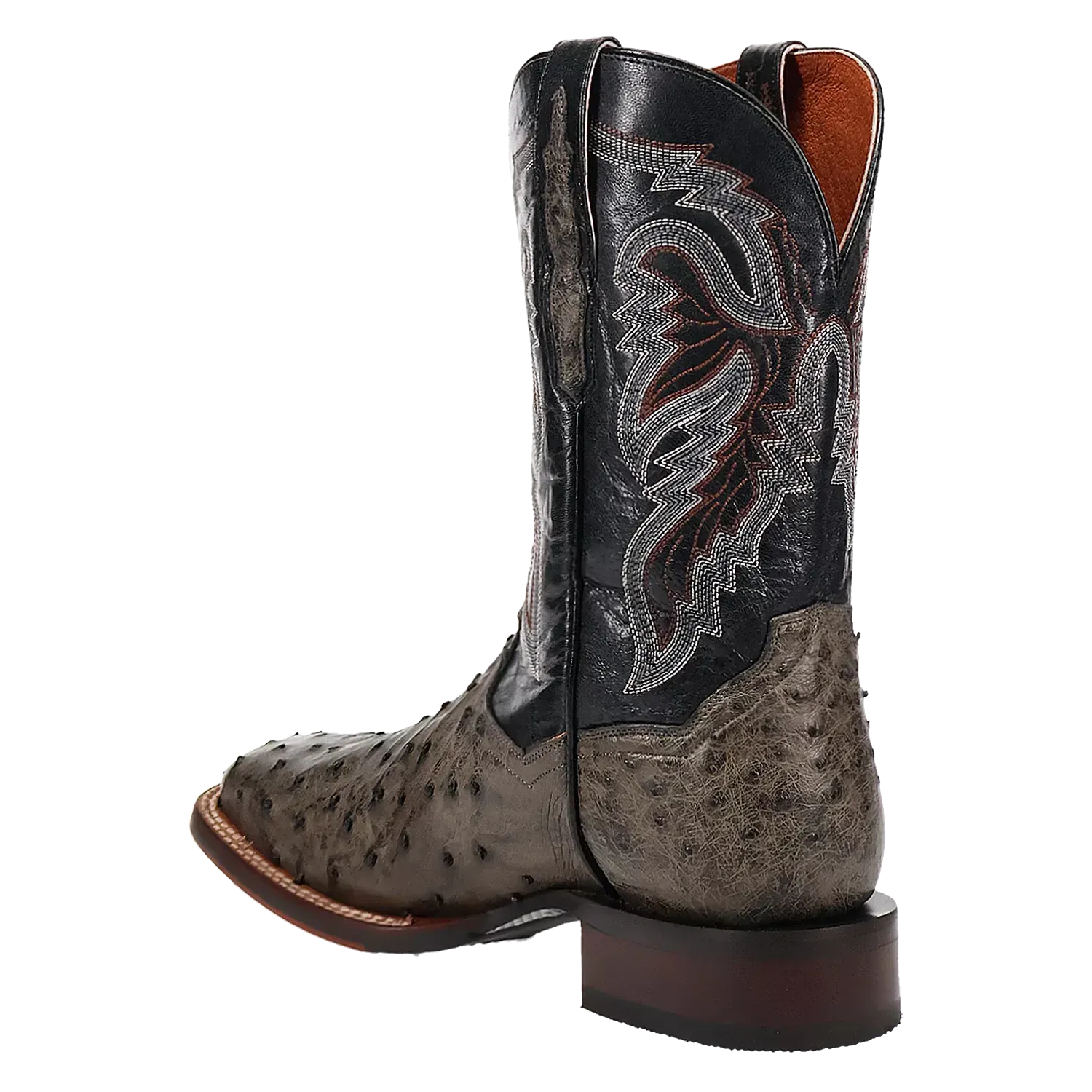 Dan Post Alamosa (Grey/Black)  - Men's Ostrich Skin Leather Cowboy Boots