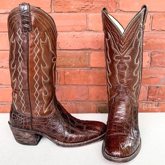 DAN POST Vintage Crocodile Exotic Brown Cowboy Cowgirl Western Boots