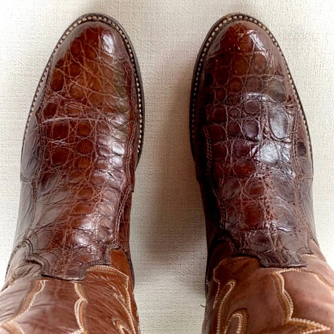 DAN POST Vintage Crocodile Exotic Brown Cowboy Cowgirl Western Boots