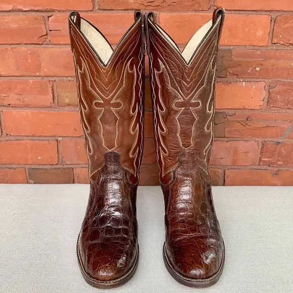 DAN POST Vintage Crocodile Exotic Brown Cowboy Cowgirl Western Boots