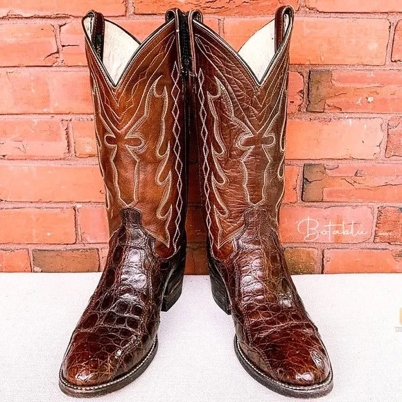 DAN POST Vintage Crocodile Exotic Brown Cowboy Cowgirl Western Boots