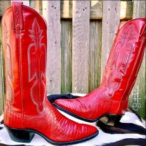 DAN POST Vintage Red Lizard Exotic Leather Cowgirl Cowboy Western Boots