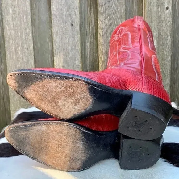 DAN POST Vintage Red Lizard Exotic Leather Cowgirl Cowboy Western Boots