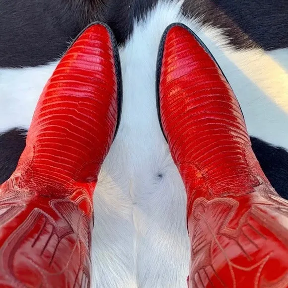 DAN POST Vintage Red Lizard Exotic Leather Cowgirl Cowboy Western Boots