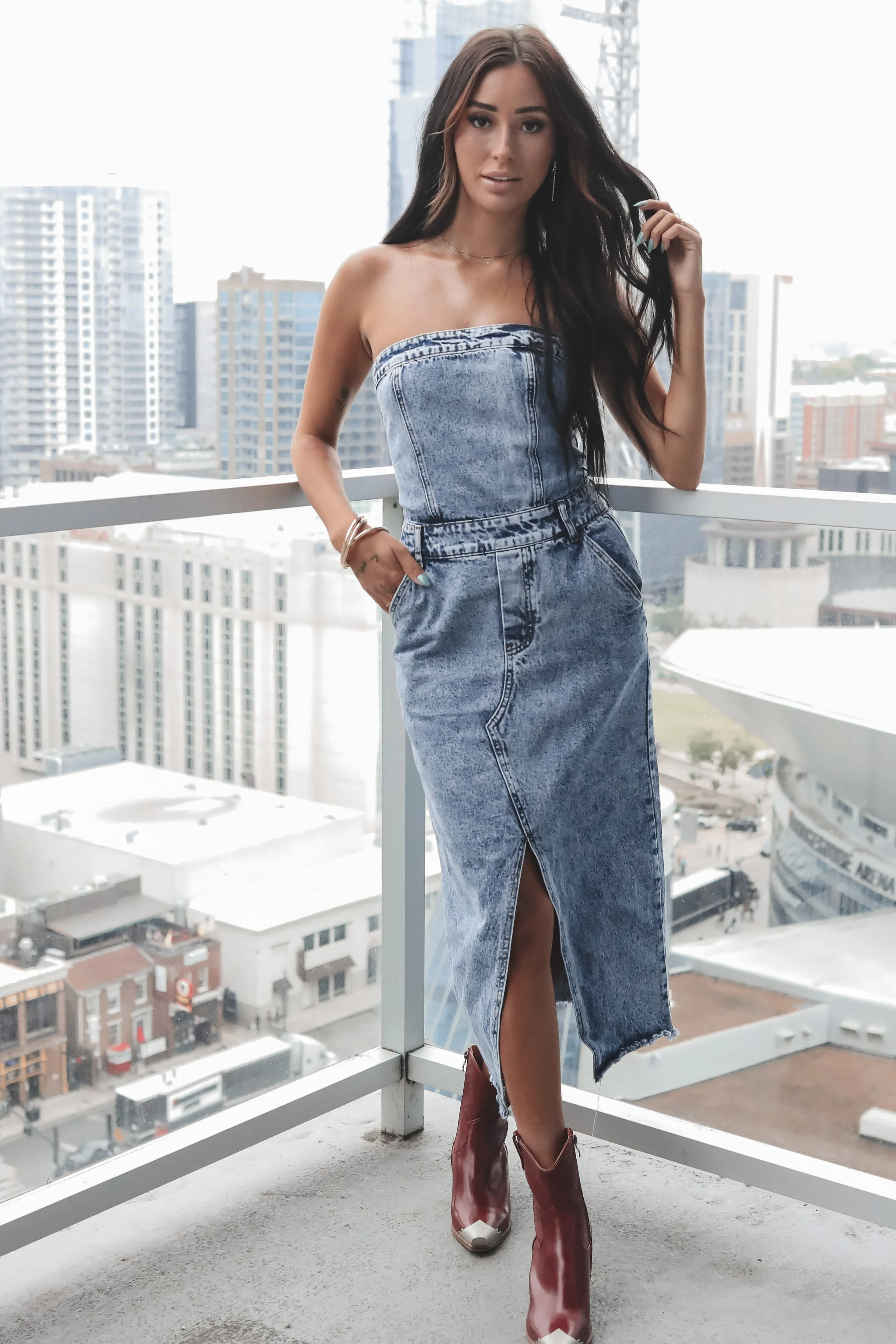 Dancing The Night Away Denim Midi Dress