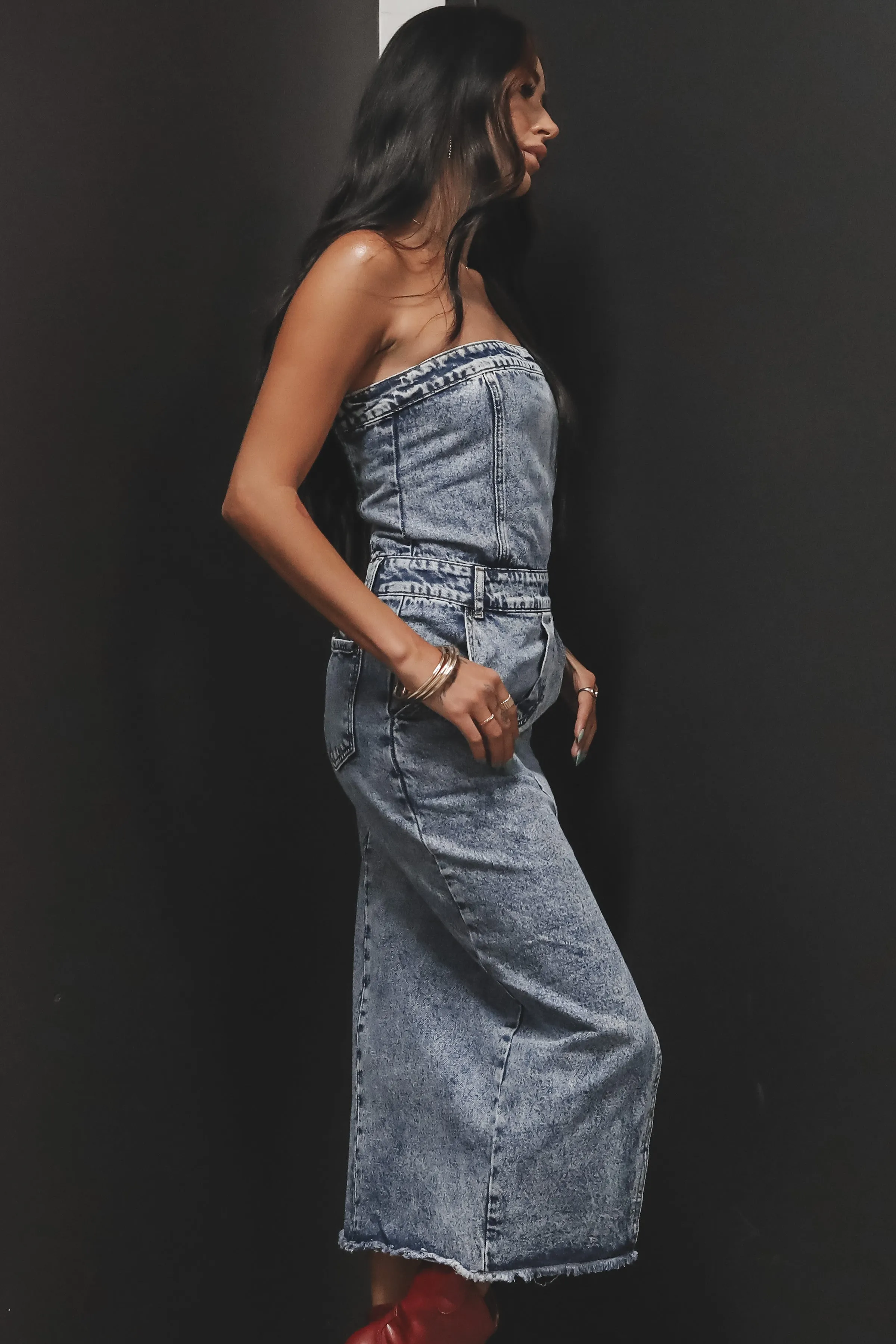 Dancing The Night Away Denim Midi Dress