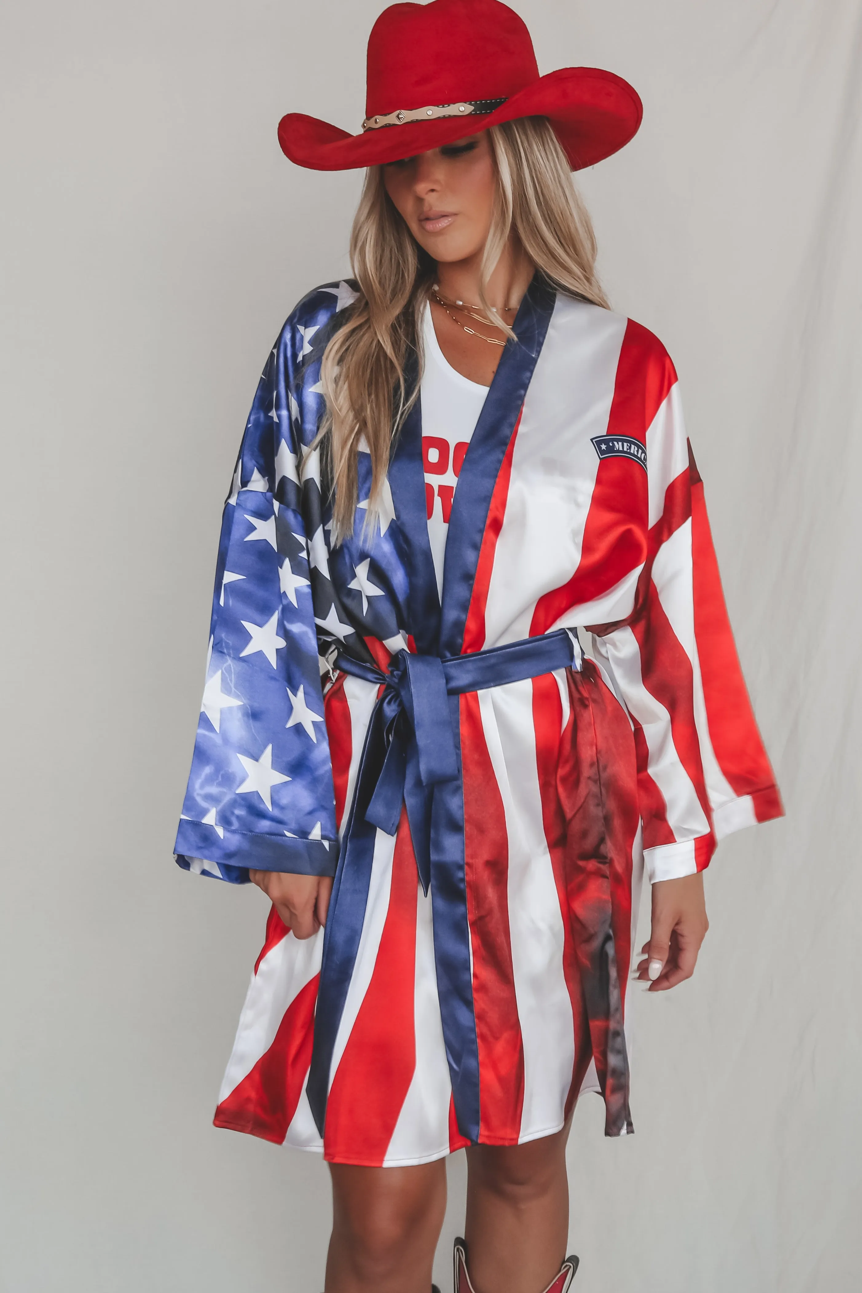 DEAL USA Bald Eagle Satin Kimono Robe