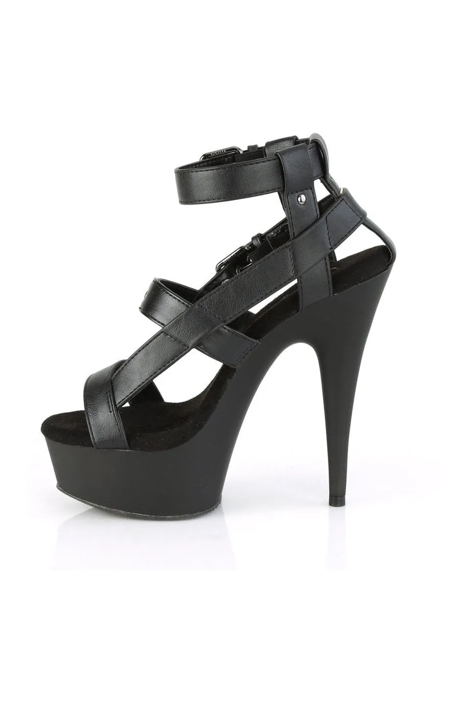 DELIGHT-637 Exotic Sandal | Black Faux Leather