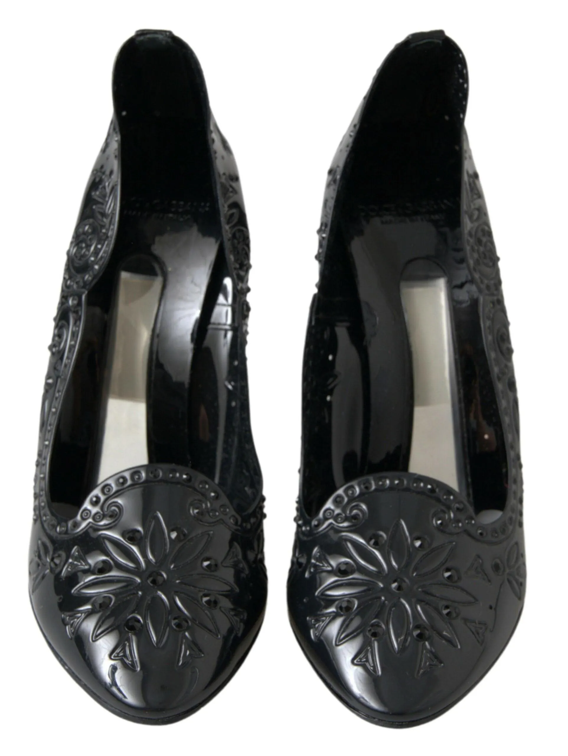 Dolce & Gabbana Black CINDERELLA Floral Crystal Heels Shoes