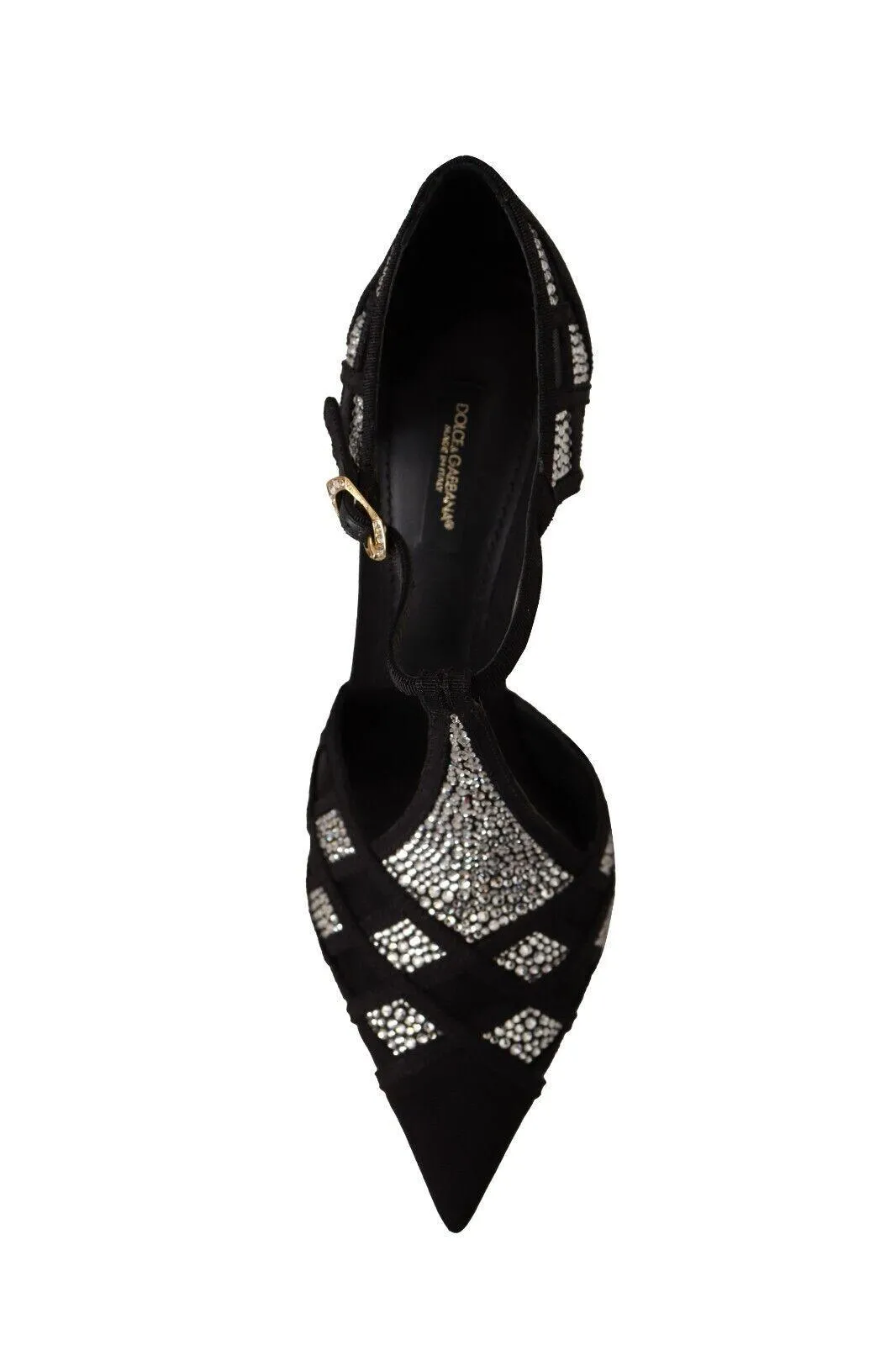 Dolce & Gabbana Black Crystals T-strap Heels Pumps Shoes