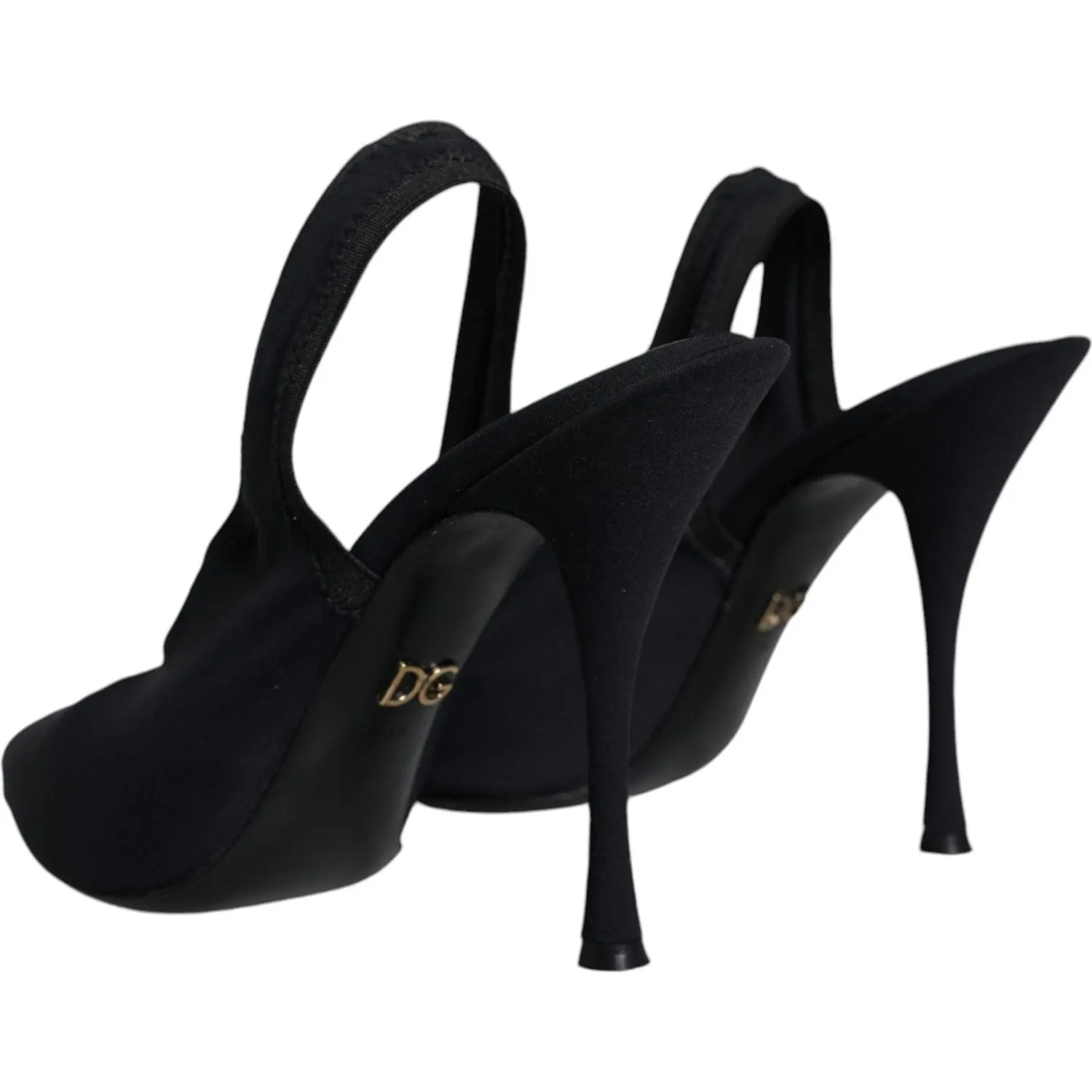 Dolce & Gabbana Black Jersey Stretch Heels Slingback Shoes