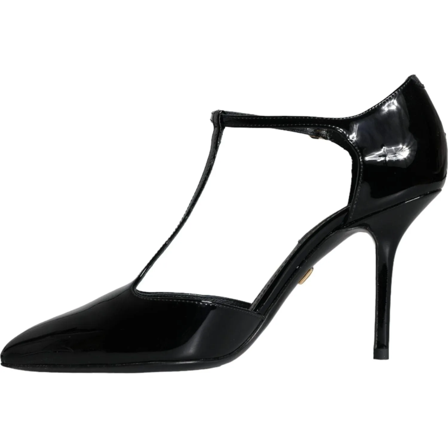 Dolce & Gabbana Black Leather T-strap Stiletto High Heels Shoes