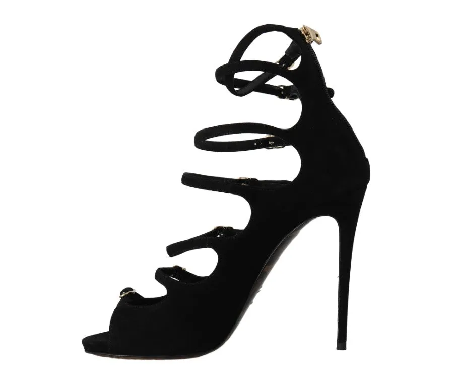 Dolce & Gabbana Black Suede Ankle Strap Heels Pumps