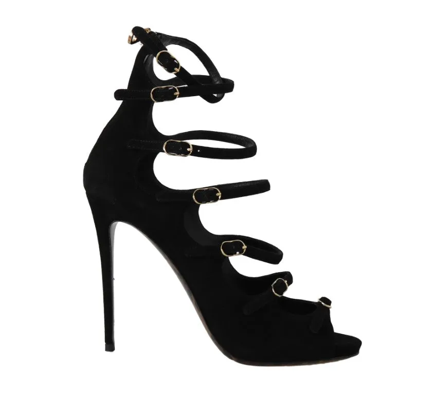 Dolce & Gabbana Black Suede Ankle Strap Heels Pumps