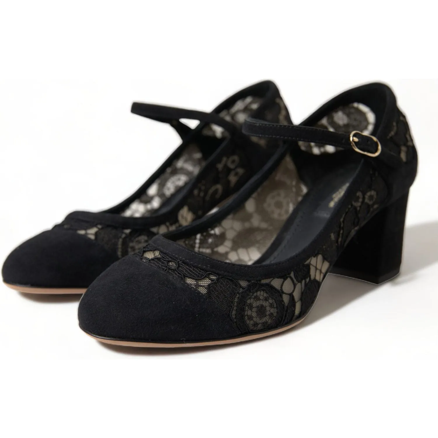 Dolce & Gabbana Elegant Suede Mary Jane Lace Heels