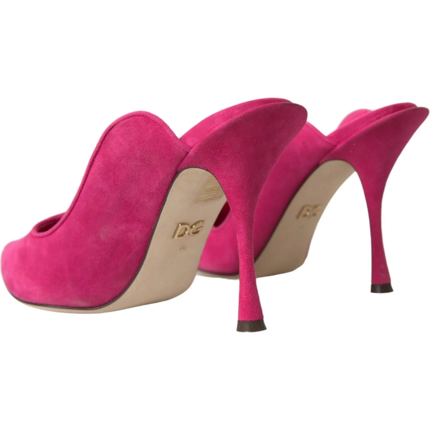 Dolce & Gabbana Fuchsia Suede Leather Mules Sandals Shoes