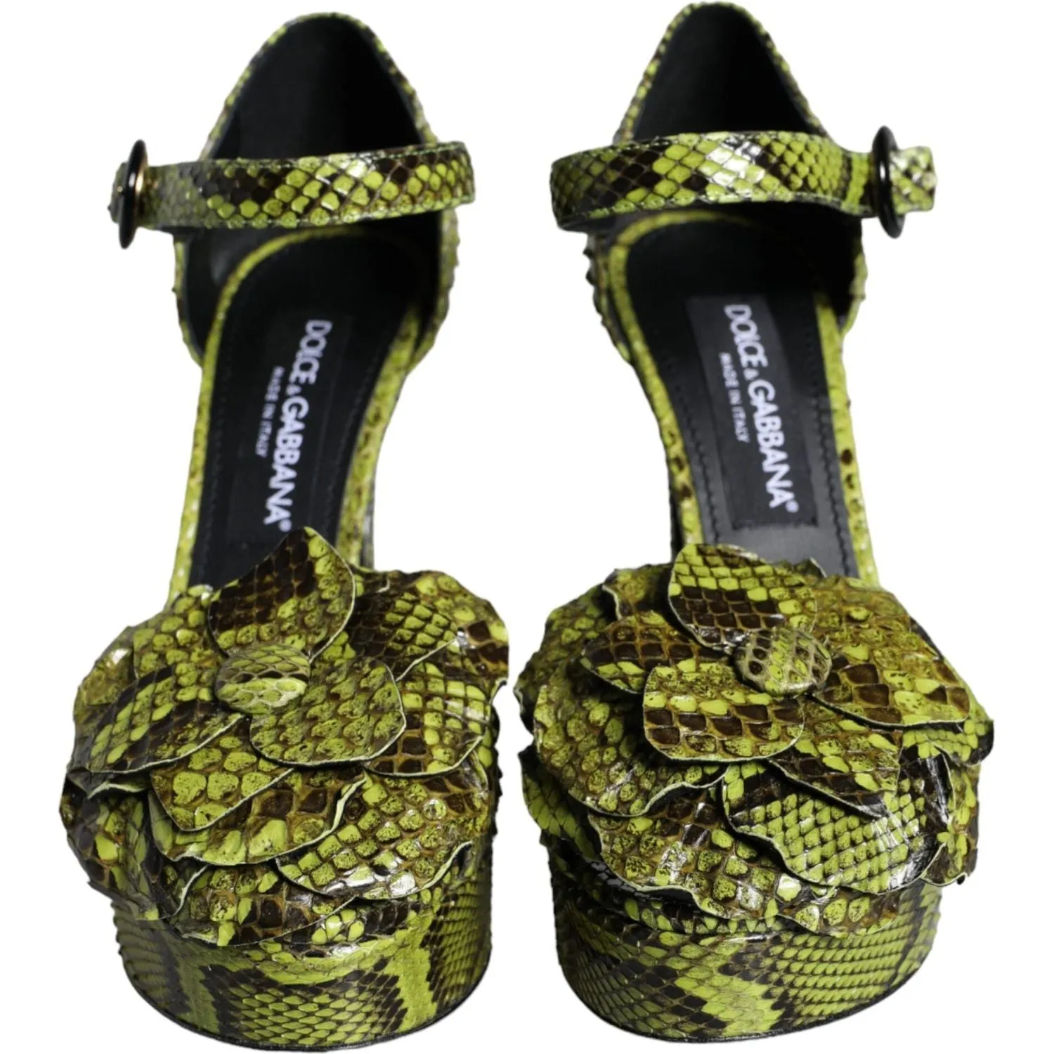 Dolce & Gabbana Green Exotic Leather Ankle Strap Heels Sandals Shoes