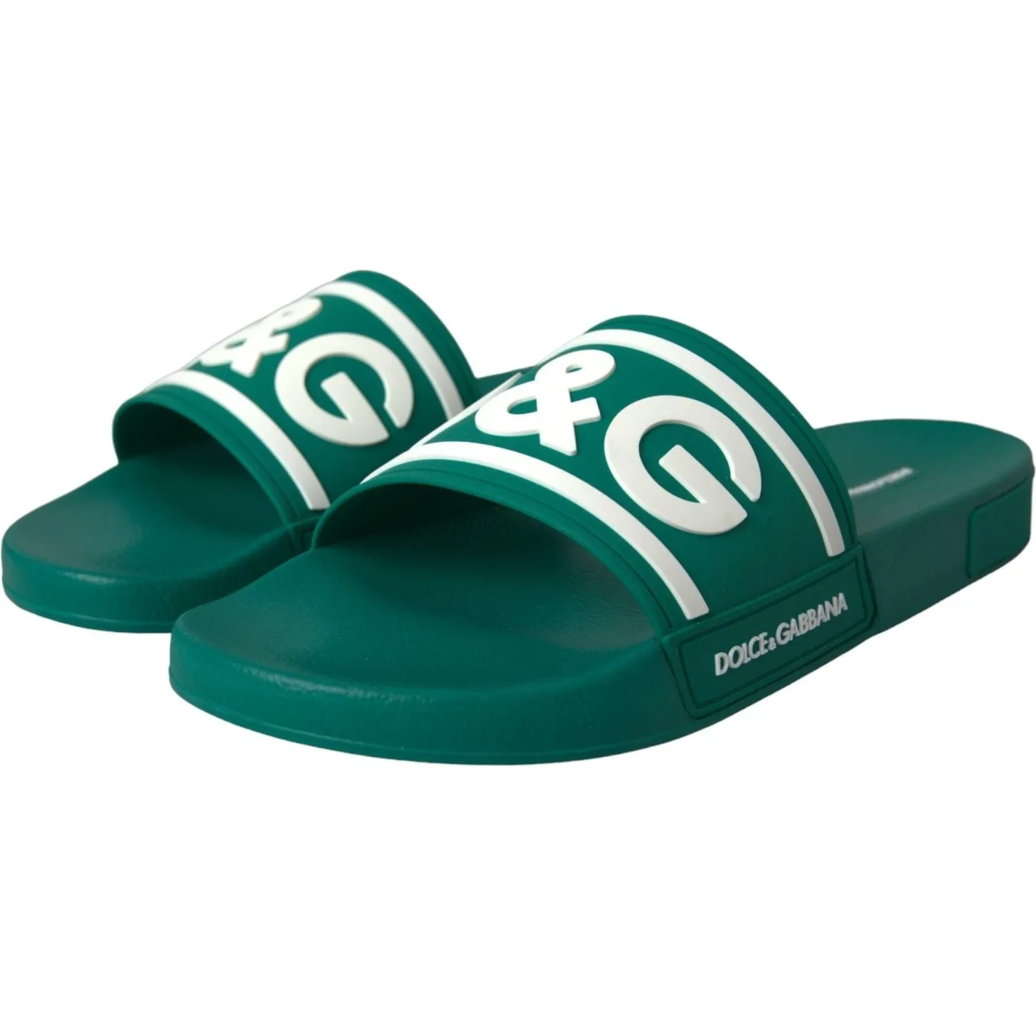 Dolce & Gabbana Green White Sandals Rubber Beachwear Shoes