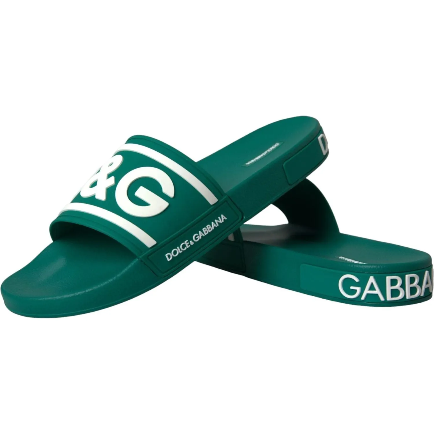 Dolce & Gabbana Green White Sandals Rubber Beachwear Shoes