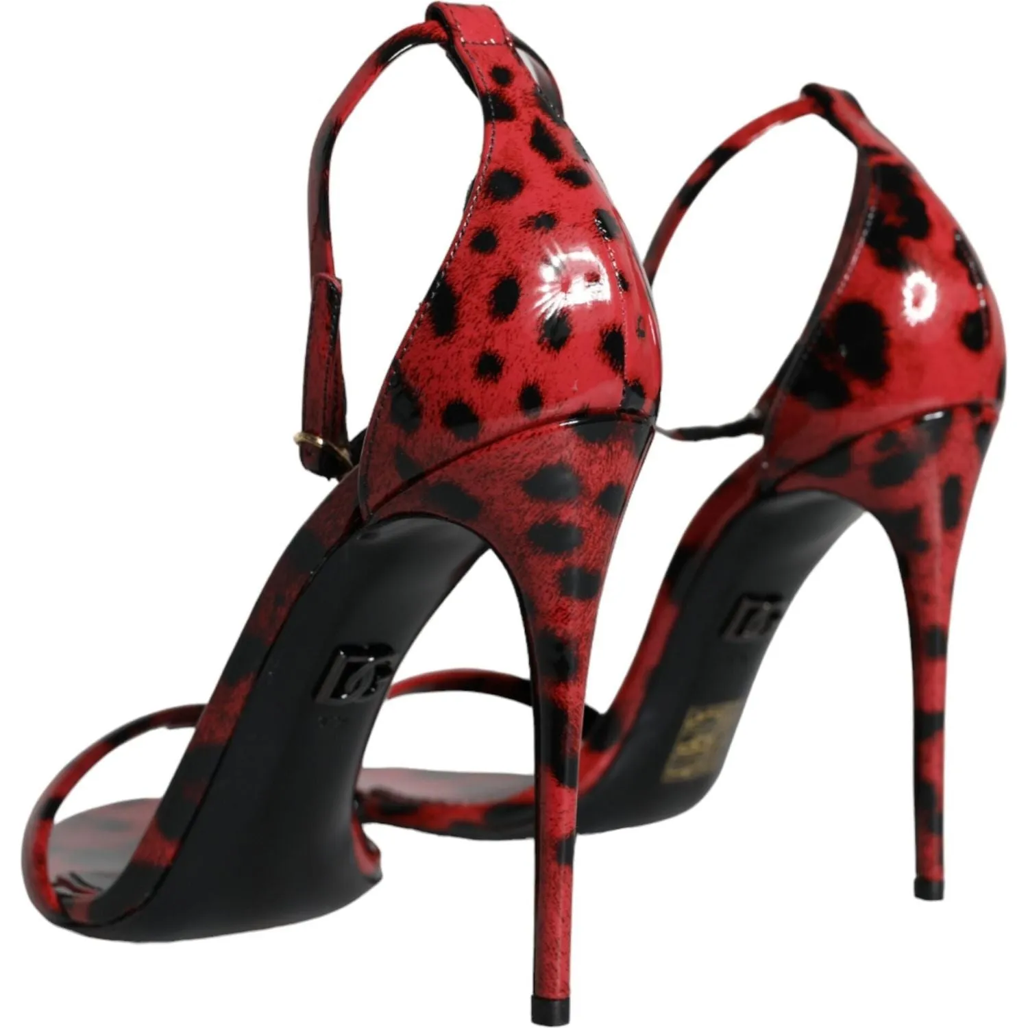 Dolce & Gabbana Red Leopard Leather Ankle Strap Keira Sandals Shoes