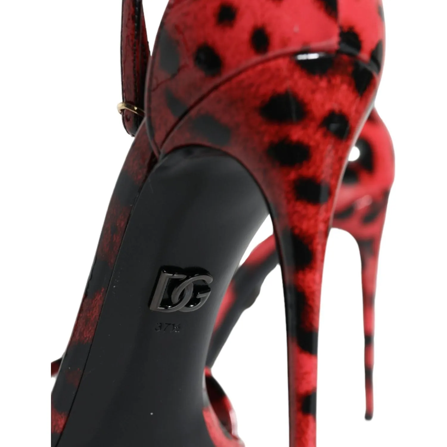 Dolce & Gabbana Red Leopard Leather Ankle Strap Keira Sandals Shoes