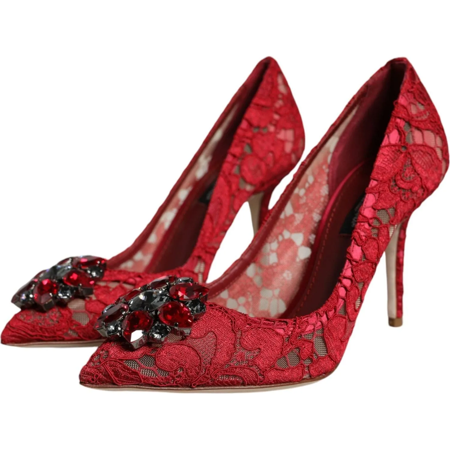 Dolce & Gabbana Red Taormina Lace Crystal Heels Pumps Shoes