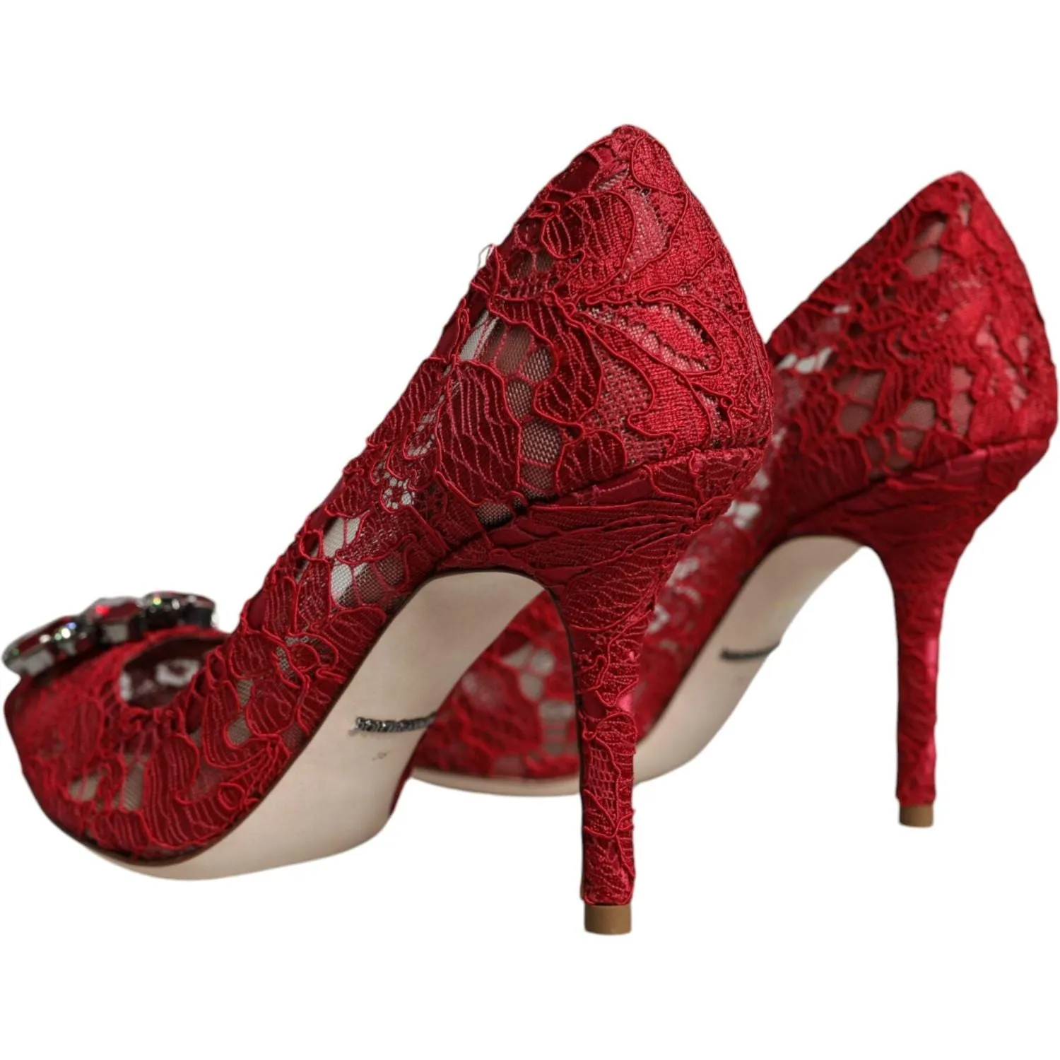 Dolce & Gabbana Red Taormina Lace Crystal Heels Pumps Shoes